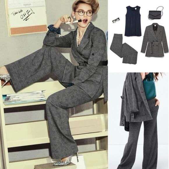 CAbi Bond trouser glen plaid houndstooth wide leg long tall women's size 8 - Picture 9 of 12